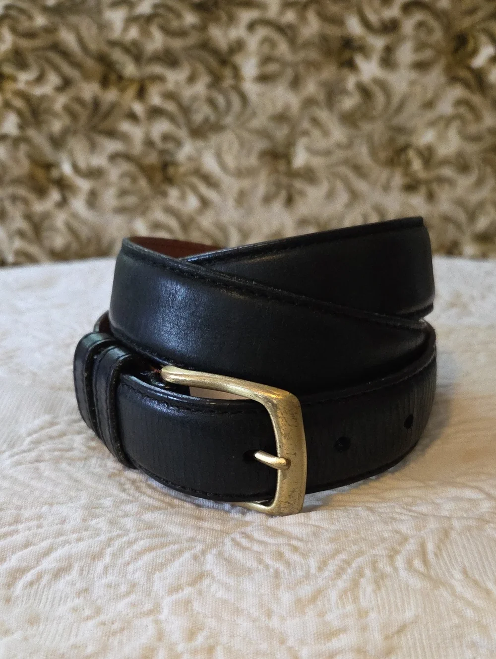 Classic Coach Black Leather Belt with Solid Brass Harness Hasp Buckle